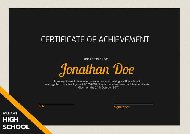 Certificate template featuring orange header, designed for academic and corporate achievements. Template includes spaces for name, accolades, and signatures, offering a stylish and modern look suitable for schools, colleges, and workplaces. Ideal for marking significant accomplishments and encouraging excellence.