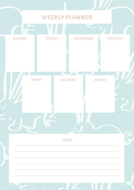 Elegant Pastel Blue Weekly Planner Template with Floral Patterns - Download Free Stock Templates Pikwizard.com