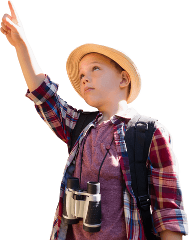 kid adventurer with backpack pointing upward transparent background - Download Free Stock Videos Pikwizard.com