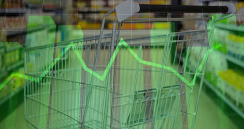 Cart in Supermarket with Stock Market Data Overlay