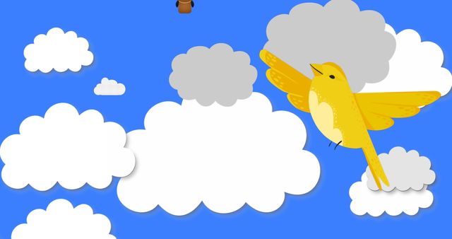 Animated Yellow Bird Flying in Cloudy Sky with Hot Air Balloon - Download Free Stock Images Pikwizard.com