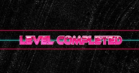 Retro Neon Level Completed Graphic with Textured Background