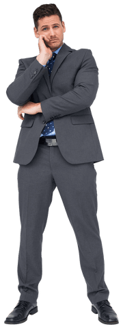 Thoughtful Businessman in Suit on Transparent Background