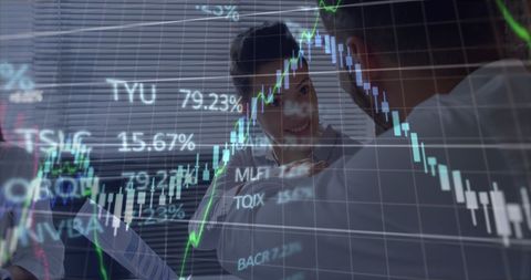 Executives Discussing with Digital Financial Stock Market Overlay - Download Free Stock Images Pikwizard.com