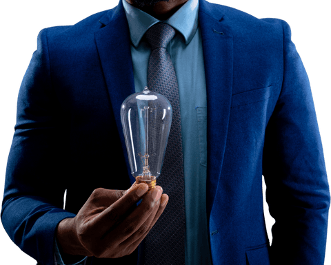 Businessman Holding Light Bulb, Symbolizing Bright Ideas, Transparent Background - Download Free Stock Videos Pikwizard.com
