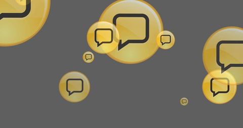 Yellow digital message icons floating in virtual space