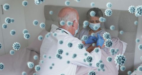 Doctor Administering COVID-19 Vaccine to Female Patient with Virus Illustration