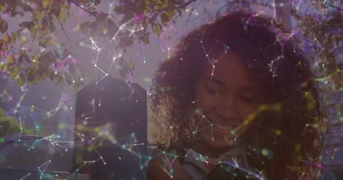 Woman Engaging With Technology and Social Media Icons Network