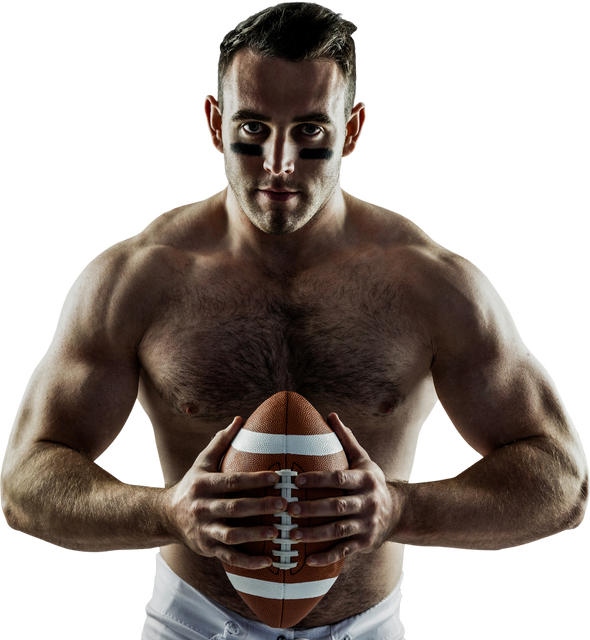 Shirtless Transparent American Football Player Holding Ball in Intense Stance - Download Free Stock Videos Pikwizard.com