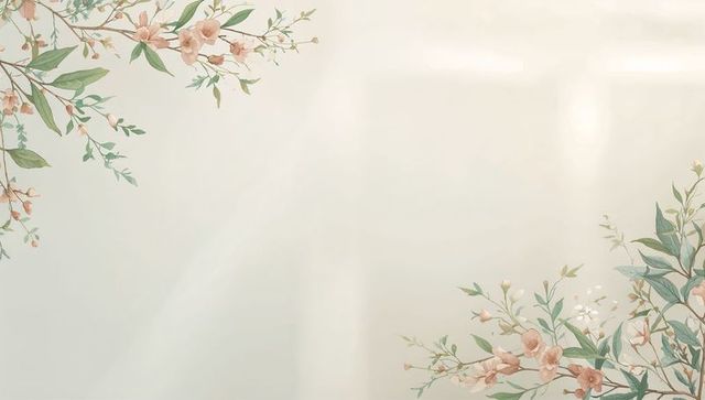 Watercolor peach blossoms framing central soft paper space for invitation and stationery