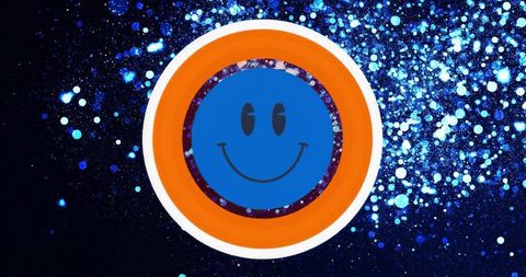 Vibrant smiling emblem with neon light effects