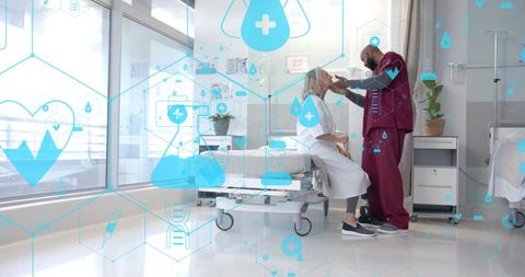 Doctor Examining Senior Patient in Futuristic Healthcare Setting