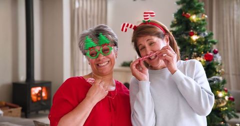 Senior Female Friends Joyfully Celebrating Christmas Together