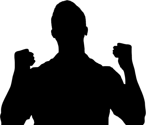 Transparent athlete posing with clenched fists