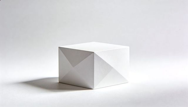 Folding White Paper Cube Casting Soft Shadow on Minimal Surface High-Key Monochrome Origami