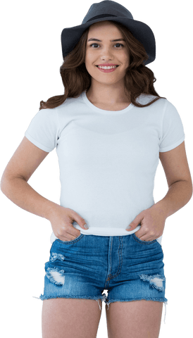 Fashionable Young Woman Standing in Casual Summer Outfit on Transparent Background