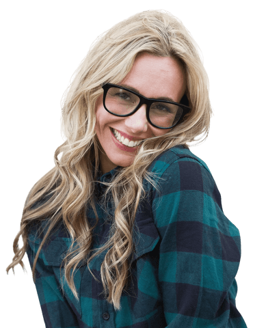 Smiling Caucasian Woman with Glasses on Transparent Background