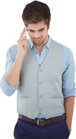 Transparent businessman talking on phone in modern attire