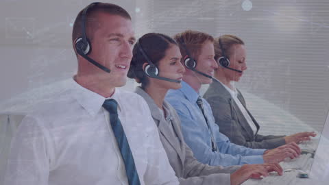 Multi-Ethnic Customer Support Team Using Headsets in Modern Office
