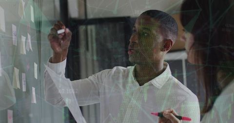 Business Team Brainstorming with Tech Overlay - Download Free Stock Images Pikwizard.com