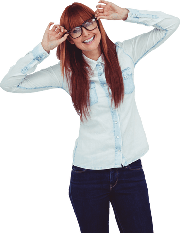 Transparent Excited Woman Wearing Glasses Showing Joy