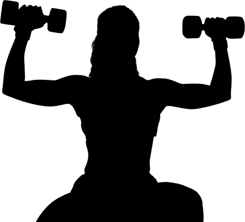 Transparent silhouette of woman lifting dumbbells in exercise