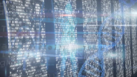 Digital DNA Strand and Data Matrix Visualization