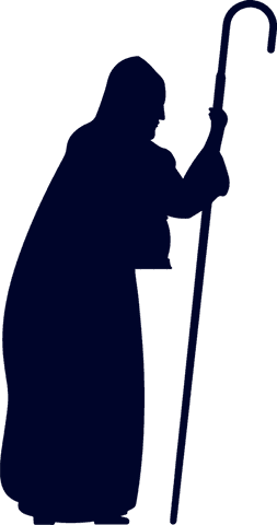 Silhouette of hooded figure with shepherd's crook on transparent background
