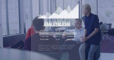 Diverse Business Team Analyzing Financial Data with Digital Graphs