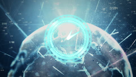 Digital Globe with Network Connections and Clock Overlay