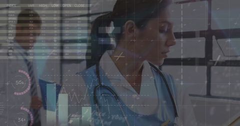 Doctors Analyzing Global Financial and Medical Data Digitally