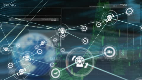 Abstract Network of Digital Icons Over Data Interface