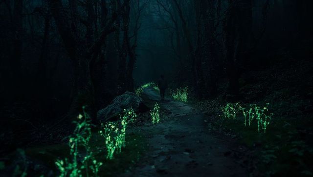 Mystical Forest Trail with Luminescent Plant Growth