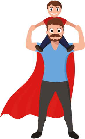 Father with Son on Shoulders in Transparent Superhero Costume