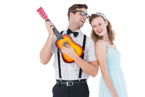 retro hipster couple with ukulele on transparent background - Download Free Stock Videos Pikwizard.com