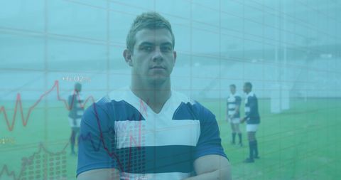 Rugby Player with Digital Statistics Overlay Illustrating Sports Analytics - Download Free Stock Images Pikwizard.com