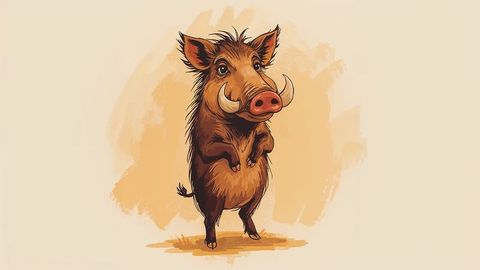 Charming standing wild boar illustration in cartoon style