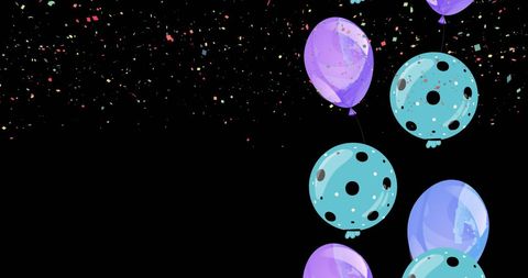 Colorful Balloons and Falling Confetti on Black Celebration Background
