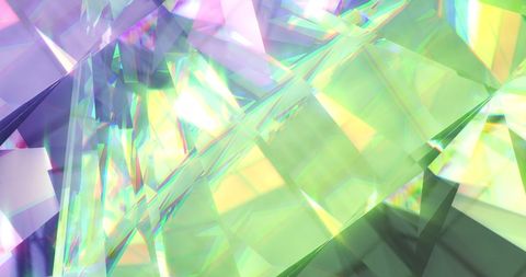 Colorful diamonds create vibrant light reflections with stunning light spectrum effects. Ideal for designs focusing on abstract art, modern backdrops, or colorful digital art projects. Can be used in technology or jewel-themed advertisements.