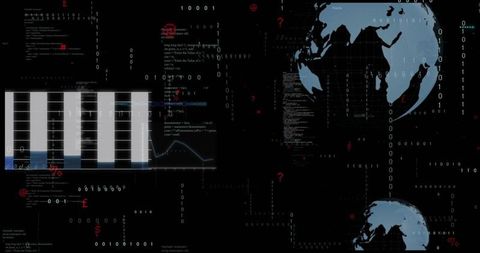 Futuristic Cyber Dashboard with Binary Streams and Global Maps