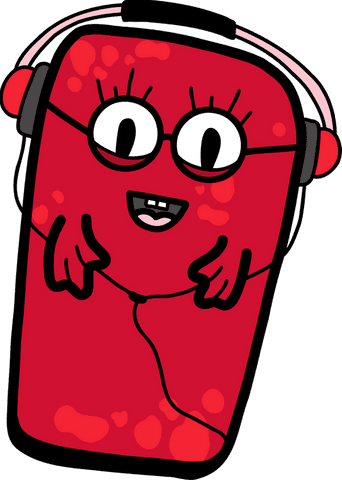 Playful Red Rectangle Character with Glasses and Headphones