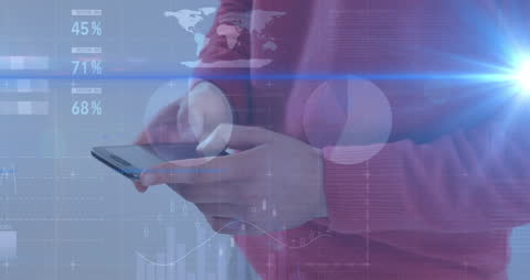 Businessman Analyzing Data on Smartphone with Holographic Interface