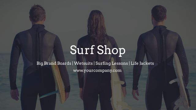 Surf Shop Adventure Business Template with Surfers Holding Boards - Download Free Stock Templates Pikwizard.com