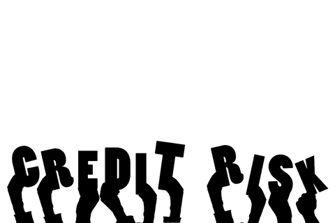 Hands holding credit risk text on transparent background