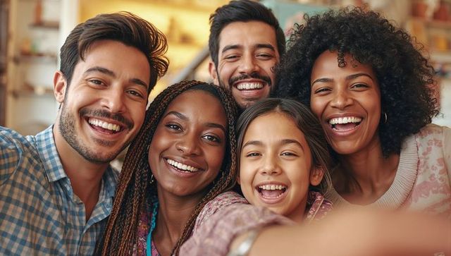 Diverse Friends Smiling While Taking Selfie Together Indoors