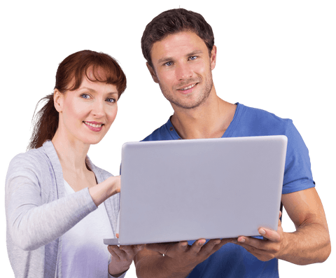 Transparent Couple Using Laptop Engaged and Smiling - Download Free Stock Videos Pikwizard.com