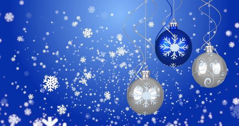 Festive Baubles with Snowflakes on Blue Background