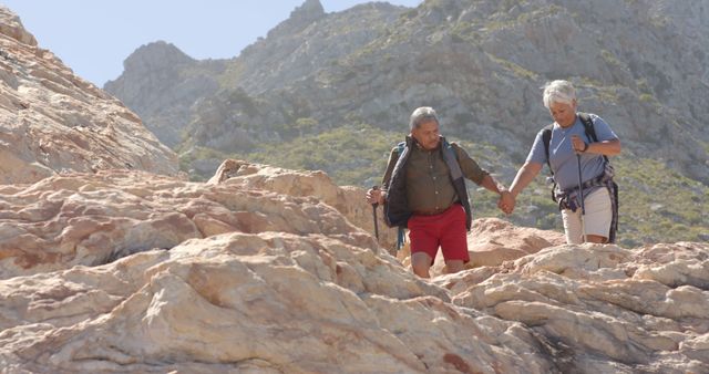 Senior Couple Hiking in Rocky Mountain Terrain - Download Free Stock Images Pikwizard.com