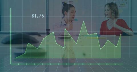 Business team discussing data with graph overlay in office