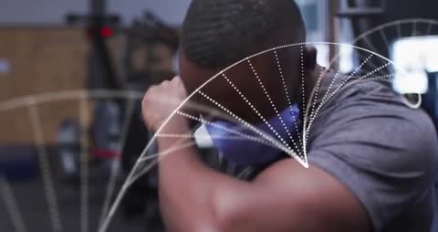 Athlete in Gym with Performance Data Visualization